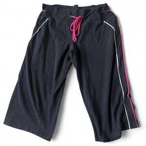 Y2K Black Cropped Capri Pants Womens Large‎ Activewear Drawstring Pink White